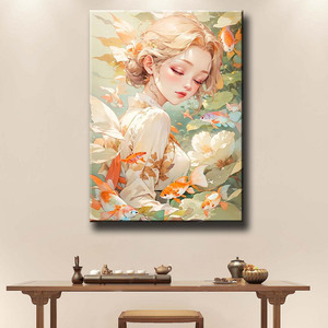 אי פעם רגע בתולת ים אסייתי יהלום ציור ילדה ודגים בלוטוס קוריאני סגנון יפני יהלום נקודה ערכת אמנות תמונה asf2903 - Product Image 3