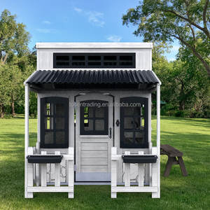 Casa de juegos infantil de madera para exteriores con techo de plástico blanco, tipo casita hongo, para diversión de niños, venta al por mayor - Product Image 2