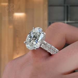 Luxury Oval VVS Lab Grown Diamond Side Stones <b>Ring</b> Custom 925 <b>Silver</b> IGI Certified CVD Lab Created Diamond Fine Engagement <b>Ring</b> - Product Image 2