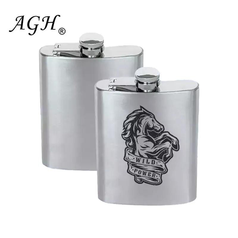 Logo Kustom Kualitas Tinggi Gaya Klasik Stainless Steel Liquor Alcohol Flask Botol Anggur Persegi Hip Flask