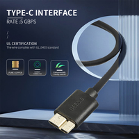 Cable Adaptador USB C Macho a Micro USB-B Macho Chapado en Oro, Carga Rápida de 5 Gbps, Cable de Datos USB de Alta Velocidad Específico para HDD, OTG de 0.5 m