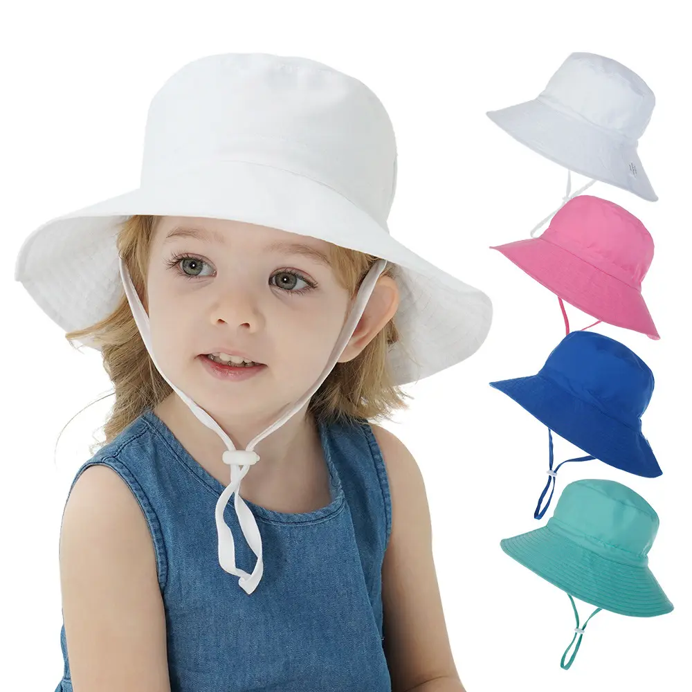 Wholesale Price Custom Logo Baby Kids Beach Summer Sun Hat Plain With String Bucket Kids Hat