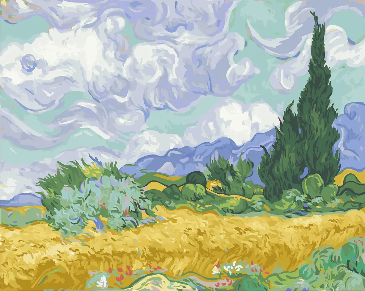 DEYI karya Van Gogh The Plains of Orvison DIY kanvas akrilik lukisan dengan angka Kit hadiah seni dinding untuk dekorasi rumah