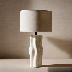 Lampe de table LED moderne minimaliste en PETG blanc ondulé, télécommande, abat-jour en tissu de lin, style Wabi Sabi, vente en gros d'usine - Product Image 5