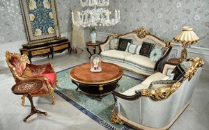 Sofá Seccional de Tela Clásico Victoriano de Madera Tallada a Mano, Mueble Elegante para Sala de Estar con Diseño de Tallado Rico para Suite - Product Image 2