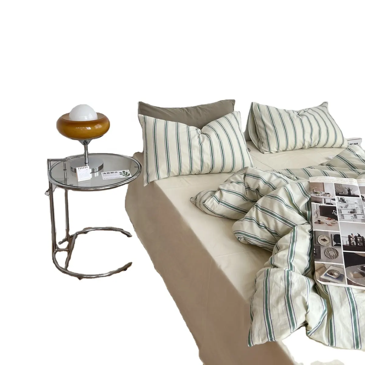 घरेलू बिस्तर धोया हुआ सूती धारीदार यार्न रंगा हुआ चेम्ब्रे डुवेट रजाई कवर बिस्तर सेट डुवेट कवर बिस्तर शीट तकियाकेस सेट