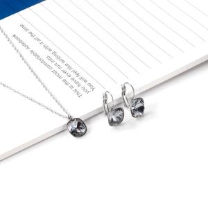 Popular Gorgeous Silvery Black Gem Gold Plated Stainless Steel Pendant <b>Necklace</b> Earrings Jewelry <b>Set</b> for Women - Product Image 4