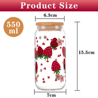 Tasse en verre fraise avec couvercle en bambou et paille en verre pour thé bière café jus café café Bar accessoires et cadeau esthétique