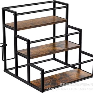 Ironwork Multi Tiered <b>Storage</b> <b>Rack</b> 3 Floors Wooden Desktop Organizer For Kitchen Spice And <b>Bottle</b> Display - Product Image 5