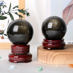 Nueva Esfera de Energía Natural, Bola de Cristal de Obsidiana Dorada Pulida para Decoración - Product Image 5