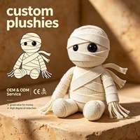 Peluche d'Halloween Momie en tissu effiloché avec bandages, personnalisée, certifiée CE, pour décoration d'étagère, fabriquée en usine