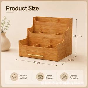 Wooden <b>Storage</b> Rack 3 Tier Compartmentalized Organizer Desktop <b>Drawer</b> <b>Box</b> For Office Desk Organization - Product Image 4