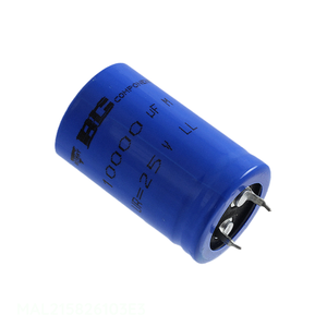 Condensador de canal del fabricante MAL215826103E3, de orificio pasante, de aluminio, 10000uF, 20%, 25V, SNAP TH, 10000 uF - Product Image 1