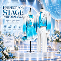 Costume de scène dégradé bleu et blanc, ensemble uniforme de chorale avec blazer imprimé étoiles pour hommes et femmes, spectacle de danse scolaire