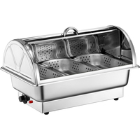 Chauffe-Plats Électrique Rectangulaire 9L en Acier Inoxydable, Réchaud Buffet Professionnel avec Couvercle Roulant pour Hôtels, Restaurants et Traiteurs