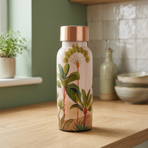 Bouteille d'eau en cuivre avec motif de fleurs tropicales, vaisselle de voyage portable - Product Image 4