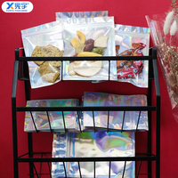 En stock, sac à fermeture éclair holographique arc-en-ciel, sac en mylar anti-odeur refermable pour étui de téléphone, lunettes, cosmétiques, accessoires
