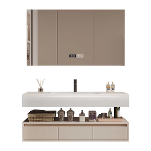 Laci kamar mandi, desain <span class=keywords><strong>Modern</strong></span> Rock Plate kabinet kamar mandi makeup tahan air meja dengan penyimpanan kapasitas besar LED cermin laci - Product Image 6