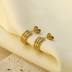 Geometric Stud Earrings Gold 316 Stainless Steel Lightweight Fashion Jewelry For Women Daily Wear - Product Image 3
