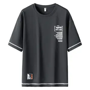 custom clothing summer short sleeve oversized black contrast stitch tshirt for men