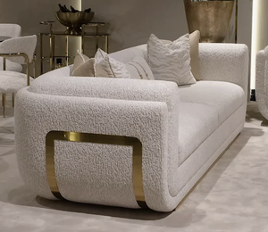 Ensemble Canapé de Salon Moderne de Luxe 3 Places, <span class=keywords><strong>Fauteuil</strong></span> Loungewear en Acier Inoxydable Doré, Causeuse en Tissu <span class=keywords><strong>Fourrure</strong></span> Teddy pour Maison et Hôtel - Product Image 2