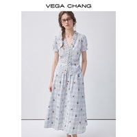 Jupe midi pour femme VEGA CHANG, personnalisée, à carreaux vichy, brodée de fleurs, avec taille haute élastique et silhouette fluide