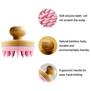 Fábrica de silicona mango de madera de bambú suave limpieza del cabello champú para el cuero cabelludo cepillo ecológico masajeador de cuerpo y piel cepillo para el cabello - Product Image 6