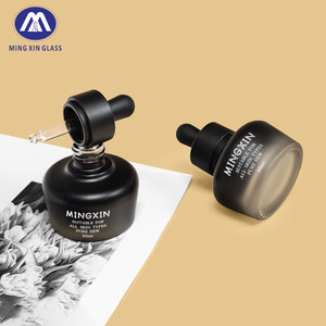 Mới đến sang trọng 30ml chai thủy tinh mờ Chai nhỏ giọt có thể tái chế bao bì chăm sóc da nắp đen phẳng mới đến huyết thanh dầu mỹ phẩm - Product Image 3
