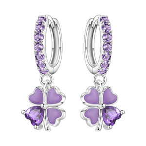 ต่างหู/ห่วงรูปใบโคลเวอร์สี่แฉกสีม่วงทองเหลืองขาวสุดฮิต ต่างหูแฟชั่นระดับไฮเอนด์ดีไซน์เฉพาะสำหรับผู้หญิง - Product Image 1