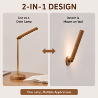 Lampe de bureau électrique LED en bois naturel, rechargeable, à commande tactile, à intensité variable, rotative à 360 degrés, respectueuse des yeux, lampe de lecture moderne