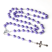 Collier Chapelet Croix Catholique Perles d'Imitation 8MM Cadeaux de Pâques Chrétiens Sacrificiels Bijoux de Prière d'Église Vente en Gros