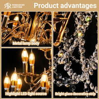 Lustre de luxe pour salle de mariage, 29 têtes, en cristal doré, avec bougies suspendues décoratives, pour mariage