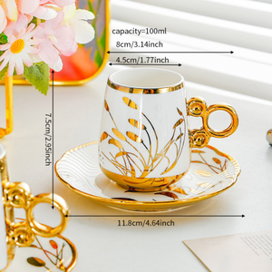 Set di tazze da caffè e piattino in porcellana portatile transfrontaliera sei tazze sei piatti regali per eventi moderni tazza da tè turca - Product Image 6