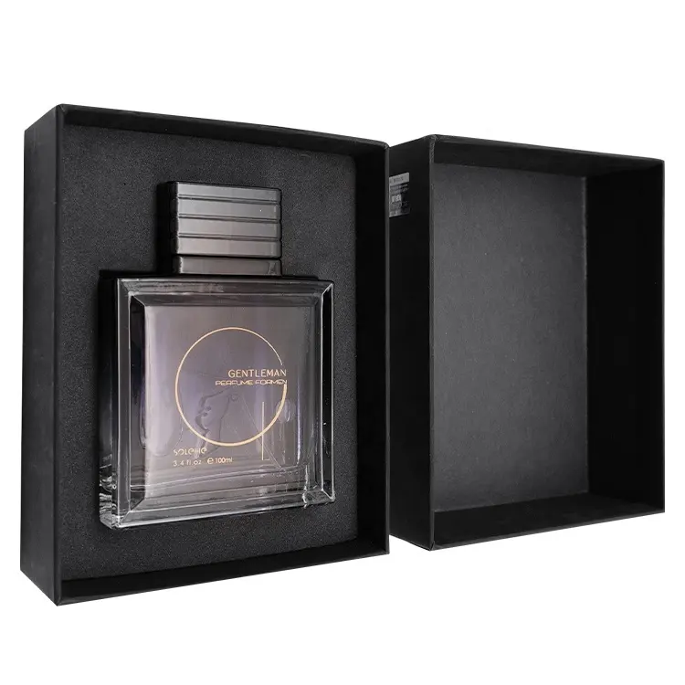 Caixa de presente de papel preta com design personalizado, caixa vazia para frasco de perfume, caixa de embalagem de perfume de luxo para presente