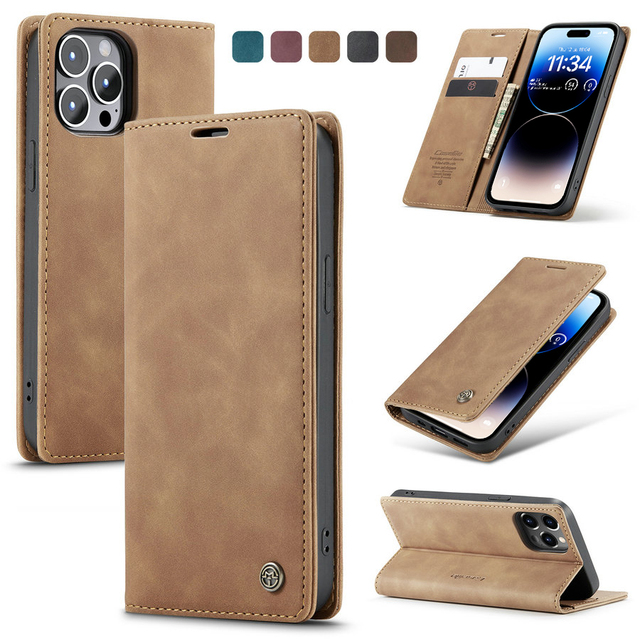 CaseMe Retro PU Leather Wallet Flip Phone Case Pouch for iPhone 16 15 14 13 12 11 Pro Max 8 7 Plus Xs Max Phone Accessories