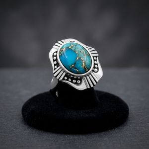 Anillo de Plata de Ley 925 Gourik con Turquesa Azul, Anillo de Sello Oxidado Estilo Suroeste, Joyería Bohemia Vintage para Mujer - Product Image 3