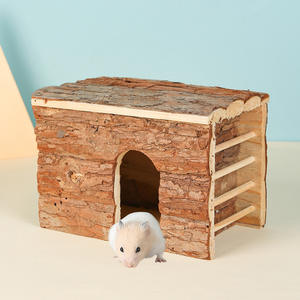 USMILEPET Best Seller ahşap Hamster evi ahşap ev Bark çatılı ahşap ev gine domuz kabin Lodge Lodge Hovel oyuncaklar ev için - Product Image 3