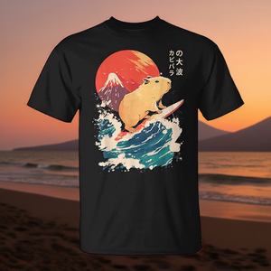 T-shirt japonais Capybara Surfing Wave Great Wave, unisexe, taille adulte M L XL XXL - Product Image 3