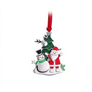 Winko XMAS ORN Zinc Alloy Eco-friendly Durable Christmas Ornament Hanging Decoration Santa Snowman Christmas Tree 5" Red Ribbon - Product Image 1