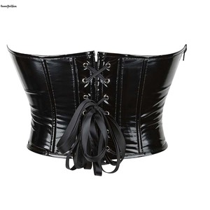 Fashion Women's Open Back Boned PVC <strong>Leather</strong> Bustier Zip Back Corset Bodyshaper Crop Top With T-Back <strong>Thong</strong> - Product Image 4