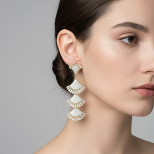 Pendientes de latón chapados en oro con circonitas negras y verdes, con colgante de <span class=keywords><strong>abanico</strong></span> personalizado, para mujer, de moda, exagerados, para fiesta - Product Image 2