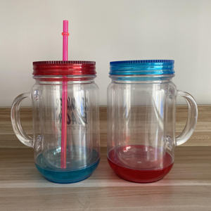 Venta al por mayor DD1888 Vaso de agua de 18 oz con asa, taza de plástico, botella para beber con burbujas, tarro Mason de doble pared con pajita y tapa - Product Image 2