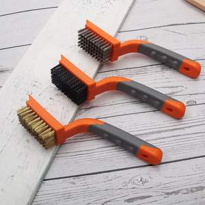 3 pezzi Set di spazzole metalliche in gomma arancione + arancione grigio impugnatura con impugnatura curva pulizia spazzole in setola antiruggine pennelli per sporco usati - Product Image 5