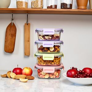 Ensemble de 8 récipients de conservation alimentaire en verre au design moderne, colorés, sans BPA, compatibles micro-ondes, grande capacité - Product Image 2