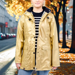 Gold Women's 2026 Autumn Floral Hooded <b>Rain</b> <b>Jacket</b> <b>Long</b> Parka Windproof Casual Outdoor Coat Custom Logo - Product Image 2