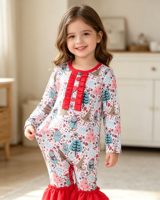 Combinaison personnalisée Puresun pour bébé fille, à volants, en fibre de bambou, rose, imprimé Père Noël, vêtements de nuit pour enfants, combinaison OEM ODM