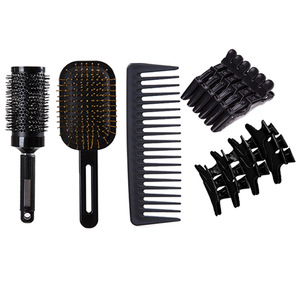 Juego de herramientas para peinar el cabello, 5 piezas, peine negro, cepillo y pinzas para peluquería - Product Image 1