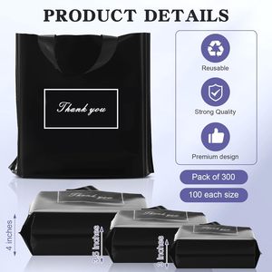 300 Pcs Black Plastic Shopping <b>Bags</b> With Handles 3 Sizes For <b>Small</b> Business Bulk Merchandise Thank You <b>Bags</b> - Product Image 4