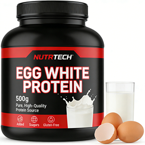 Poudre de protéines <span class=keywords><strong>d</strong></span>'albumine <span class=keywords><strong>d</strong></span>'œuf NUTRTECH - Sans lactose 500g Certifié GMP 40-49g de protéines <span class=keywords><strong>par</strong></span> portion Utilisation pour adultes Croissance musculaire Alimentation - Product Image 1