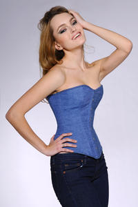 Mode <span class=keywords><strong>Jean</strong></span> Corsets et Bustiers à porter grande taille Overbust bleu femmes Sexy livraison directe produits 2023Denim Corset haut - Product Image 3